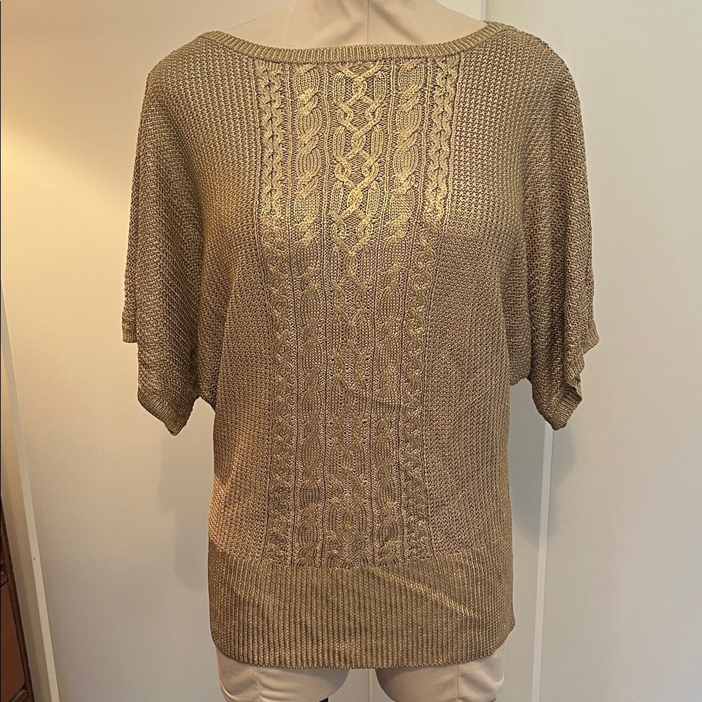 Lauren Ralph Lauren, Gold Knit Short Sleeve Sweater